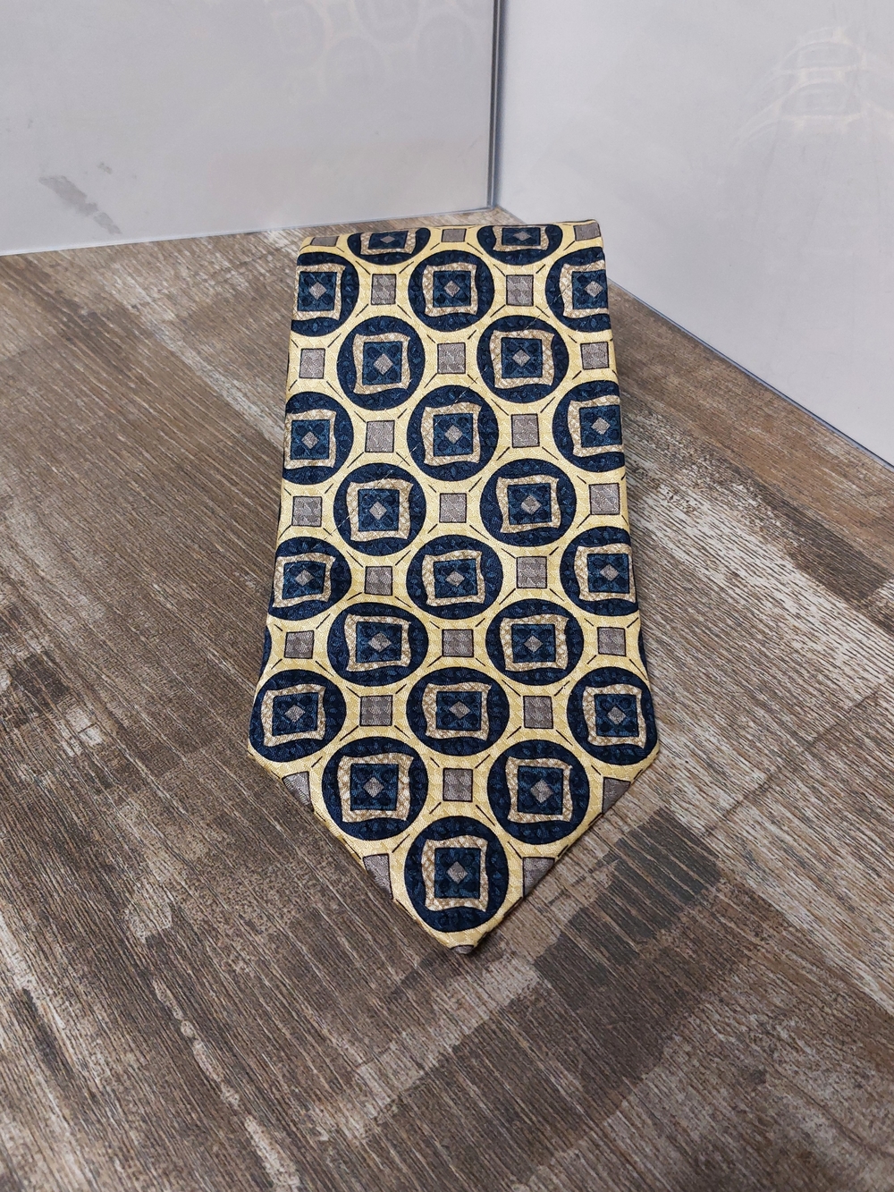 Givenchy Gold and Navy Geometric Medallion Tie